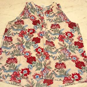 Kenar Floral Sleeveless Camisole - Red, Blue, Green on Cream size XL.